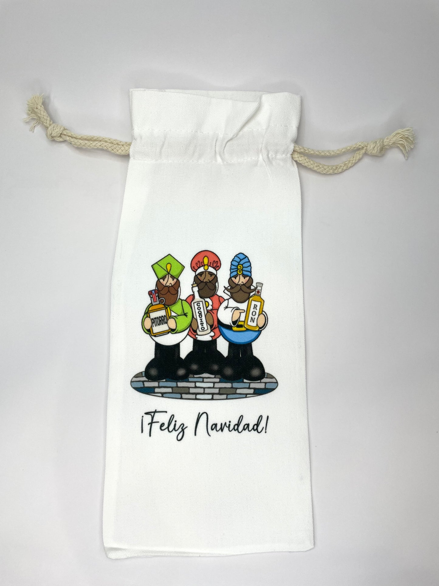 Reyes Magos | Feliz Navidad | Coquito-Pitorro-Ron | Wine Bottle Bags
